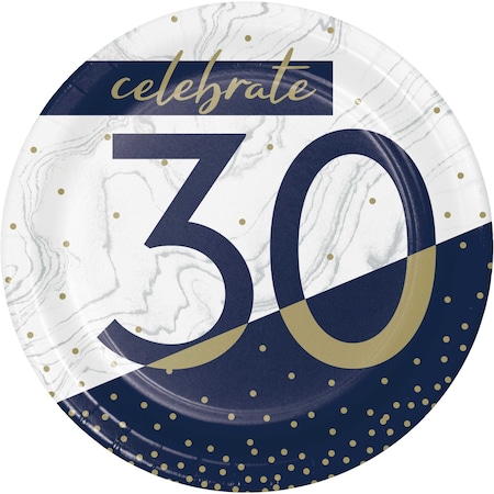 Navy And Gold 30th Birthday Dessert Plates, 7, 96PK